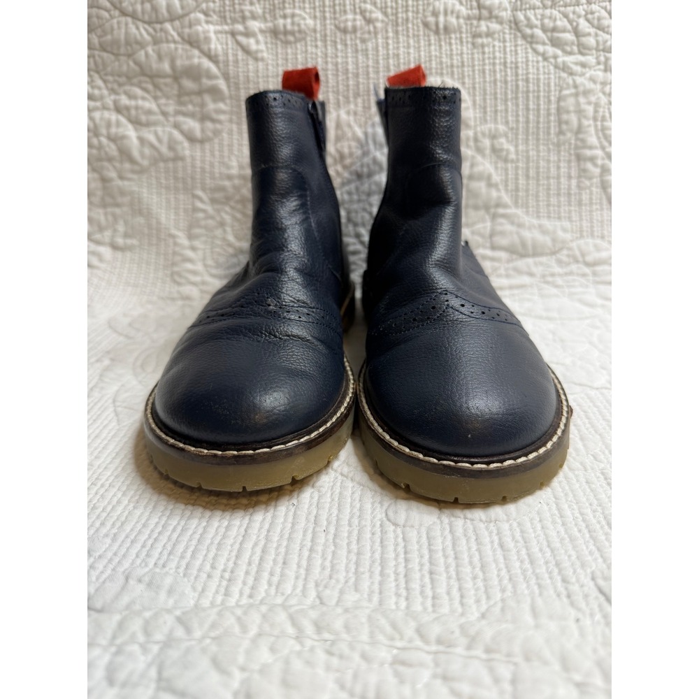 Boden Girls Navy Blue Leather Brogue Polka Dot Zip Boots Size 34 EU